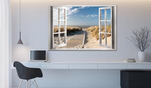 Canvas Tavla - Window: View of the Beach - 90x60