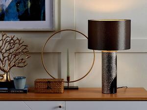 Bordslampa Svart Silverporslin 52 cm Rund Lampskärm med Tvåfärgat Glamourmönster Beliani