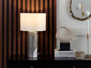 Bordslampa Vit Silverporslin 52 cm Rund Lampskärm med Tvåfärgat Glamourmönster Beliani