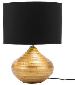 Bordslampa Guld/Svart Keramisk Rund Lampskärm med Ribbad Glamourbas Beliani