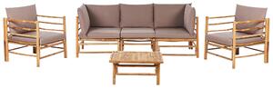 Modulär Trädgårdssoffgrupp Taupe Kuddar Bambu 3-sitssoffa 2 Fåtöljer med Soffbord Boho Design Utomhus Loungegrupp Beliani