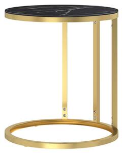 Sidobord guld och svart marmor 45 cm härdat glas - Guld