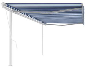 Markis med stolpar automatisk infällbar 5x3,5 m blå och vit