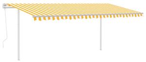 Markis med stolpar automatisk infällbar 5x3,5 m gul och vit