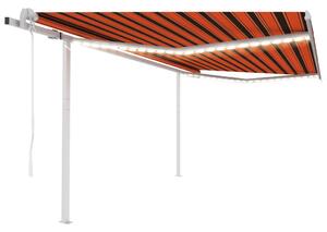 Automatisk markis med vindsensor & LED 4,5x3,5 m orange/brun