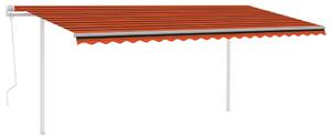 Markis med stolpar automatisk infällbar 5x3,5 m orange och brun