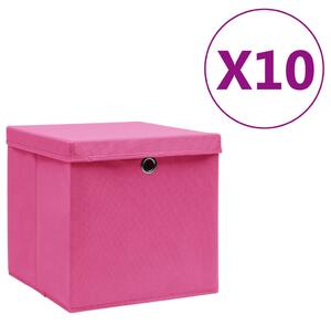 Förvaringslådor med lock 10 st 28x28x28 cm rosa