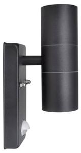 LED Vägglampa rostfritt stål cylinderformad svart med sensor