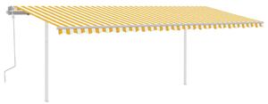 Markis med stolpar manuellt infällbar 6x3 m gul och vit
