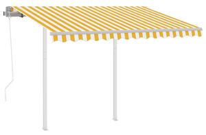 Markis med stolpar automatisk infällbar 3,5x2,5 m gul och vit