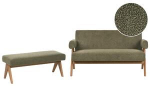 Soffgrupp Grön Bouclé Klädsel Retrodesign Mörkbrun Träben 2-sitssoffa Bänk Vardagsrum Stilren Inredning Beliani