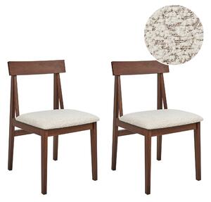 Set med 2 Matstolar Ram i Mörkt Gummiträ Sits i Beige Bouclé Armlös Retro Design Kök Matrum Beliani