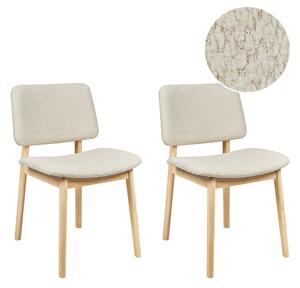 Set med 2 Matstolar Ljust Gummiträ Off-White Bouclé Sits Armless Retro Design Beliani