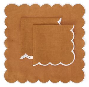 Von Norten Grace Scallop Servett Terrakotta Brun – 45x45 cm, Lyxig Linneservett med Broderade Detaljer