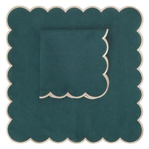 Von Norten Grace Scallop Servett Grön Sevilla – 45x45 cm, Lyxig Linneservett med Broderade Detaljer