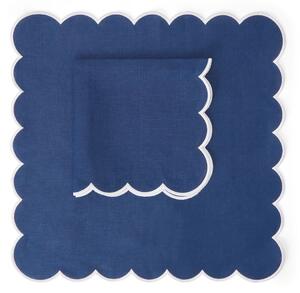 Von Norten Grace Scallop Servett Blå Riviera – 45x45 cm, Lyxig Linneservett med Broderade Detaljer