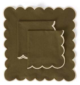 Von Norten Grace Scallop Servett Grön Como – 45x45 cm, Lyxig Linneservett med Broderade Detaljer
