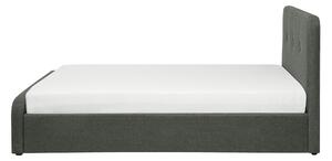 Dubbelsäng Mörkgrå Polyester Tyg Klädd Sängram med Förvaring Träben 140 x 200 cm Modern Design Beliani