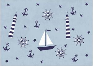 Barnmatta - Sailing Ship (blå) (Storlek: 120 x 170 cm)