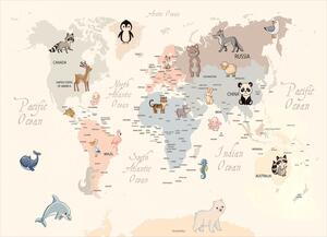 Barnmatta - Animal Map (beige) (Storlek: 120 x 170 cm)