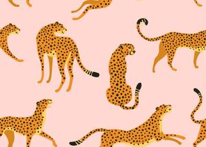 Fotografi Leopard pattern with tropical leaves. Vector, Angelina Bambina