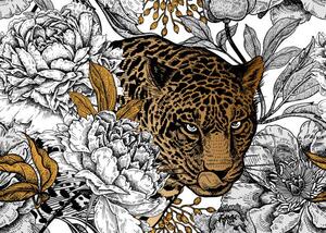 Fotografi Seamless floral pattern with Leopard and peonies., MarinaVorontsova