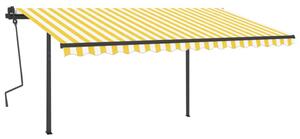 Markis med stolpar automatisk infällbar 4x3,5 m gul och vit
