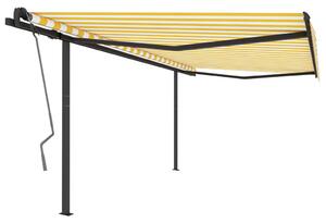 Markis med stolpar manuellt infällbar 4x3 m gul och vit