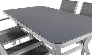 COPACABANA VIRYA Matbord 160x90 cm + 4 stolar - Grå/Vit | Utemöbler