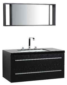 Badrumsmöbler Svart och Silver 2 Lådor Spegel Väggskåp Tvättställ Modern Beliani