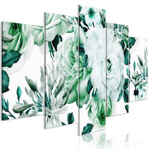 Canvas Tavla - Rose Composition (5 delar) Wide Green - 200x100