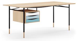 House of Finn Juhl - Nyhavn skrivbord 170 cm Cold med lådor Oak Clear oil Black Steel Cold - Skrivbord - Finn Juhl - Träfärgad,Svart - Metall/Trä
