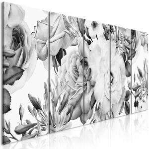 Canvas Tavla - Rose Composition (5 delar) Narrow Black and White - 200x80