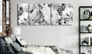 Canvas Tavla - Rose Composition (5 delar) Narrow Black and White - 225x90