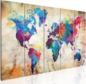 Canvas Tavla - World Map: Colourful Ink Blots - 225x90