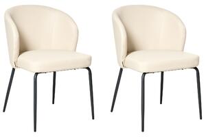 Matstolar 2-pack Ljusbeige Konstläderklädsel Vadderad Sits Slanka Metallben Beliani