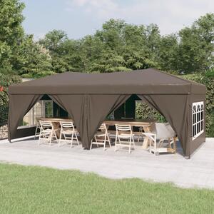 Hopfällbart partytält med sidoväggar taupe 3x6 m
