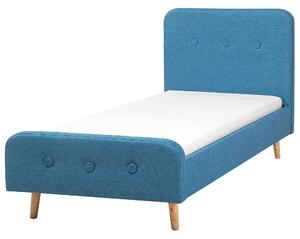 Säng Mörkblå Polyester Tyg Klädd Sängram Träben 90 x 200 cm Modern Design Beliani