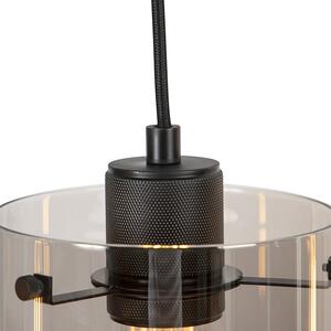 Design hängande lampa svart med rökglas 4-ljus - Dome