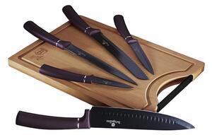 BerlingerHaus - Set med knivar i rostfritt stål 6st lila/svart med bambu skärbräda