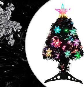 Julgran med LED-snöflingor svart 64 cm fiberoptik