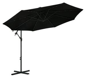 Frihängande parasoll med LED och stålstång 300 cm svart - Svart