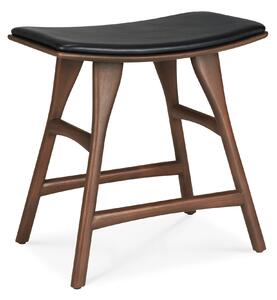 Ethnicraft - Osso Stool - Varnished Teak - Brown - Black Leather 50/33/51 - Pallar - Brun - Trä