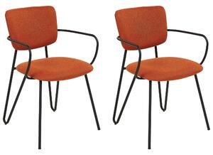 Uppsättning med 2 matstolar Orange polyester med strukturell tygklädsel Svarta metallben Armlöst böjt ryggstöd Modern modern design Beliani