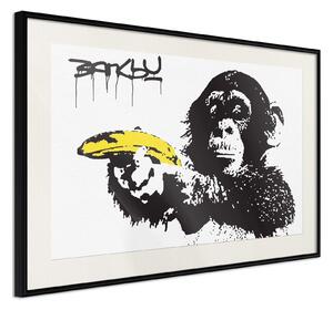Inramad Poster / Tavla - Banksy: Banana Gun I - 60x40 Guldram med passepartout