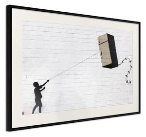 Inramad Poster / Tavla - Banksy: Fridge Kite - 60x40 Guldram