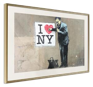 Inramad Poster / Tavla - Banksy: I Heart NY - 30x20 Guldram