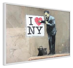 Inramad Poster / Tavla - Banksy: I Heart NY - 30x20 Guldram