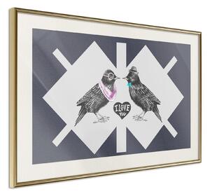 Inramad Poster / Tavla - Bird Love - 30x20 Vit ram