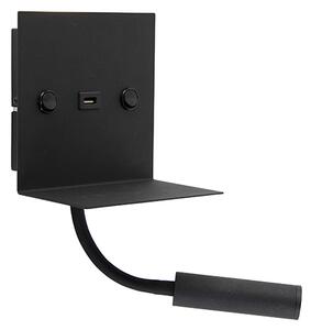 Modern vägglampa USB svart med flexarm utan skugga - Duppio